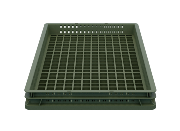 Ящик прямоугольный 740х440х65 перфорированный (зеленый) Ящик прямоугольный 740х440х65 перфорированный (зеленый)